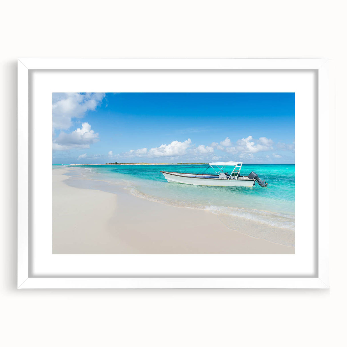 Abstract art print of a Venezuelan landscape in muted earth tones on a framed white mat, ideal for dining room decor.
