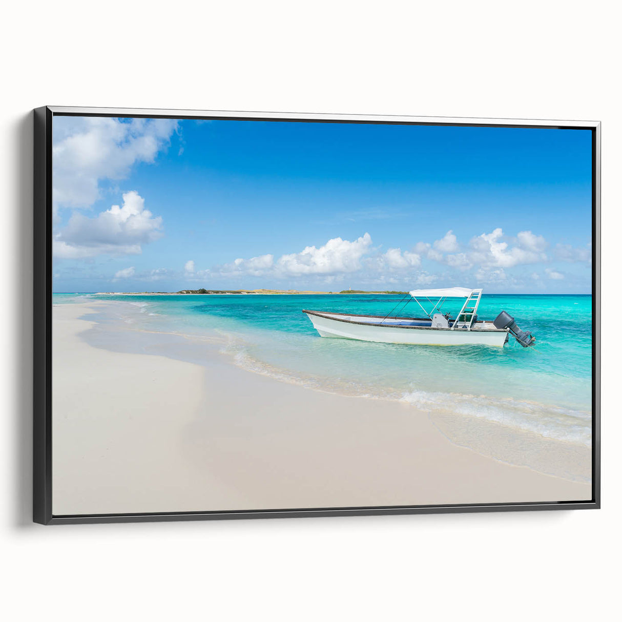 Black and white framed canvas of a Venezuelan landscape, ideal for bedroom wall art.