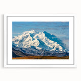 Abstract art print depicting Denali National Park in muted earth tones on a framed white canvas.