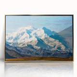 Large art print of Denali, Alaska in muted earth tones on a framed acrylic, ideal for modern art wall decor.