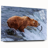 Acrylic print of a serene Alaskan landscape in muted blue and white tones, suitable for bedroom or dining room decor.