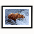 Abstract art print of Alaskan scenery in vibrant colors on a textured, extra-large canvas, framed in black.