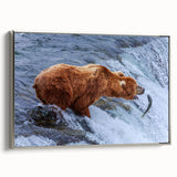 Framed canvas depicting a vintage-style Alaskan landscape with muted gray and silver tones.