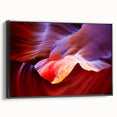 Black and white framed canvas depicting Arizona's Antelope Canyon, ideal for bedroom landscape art.