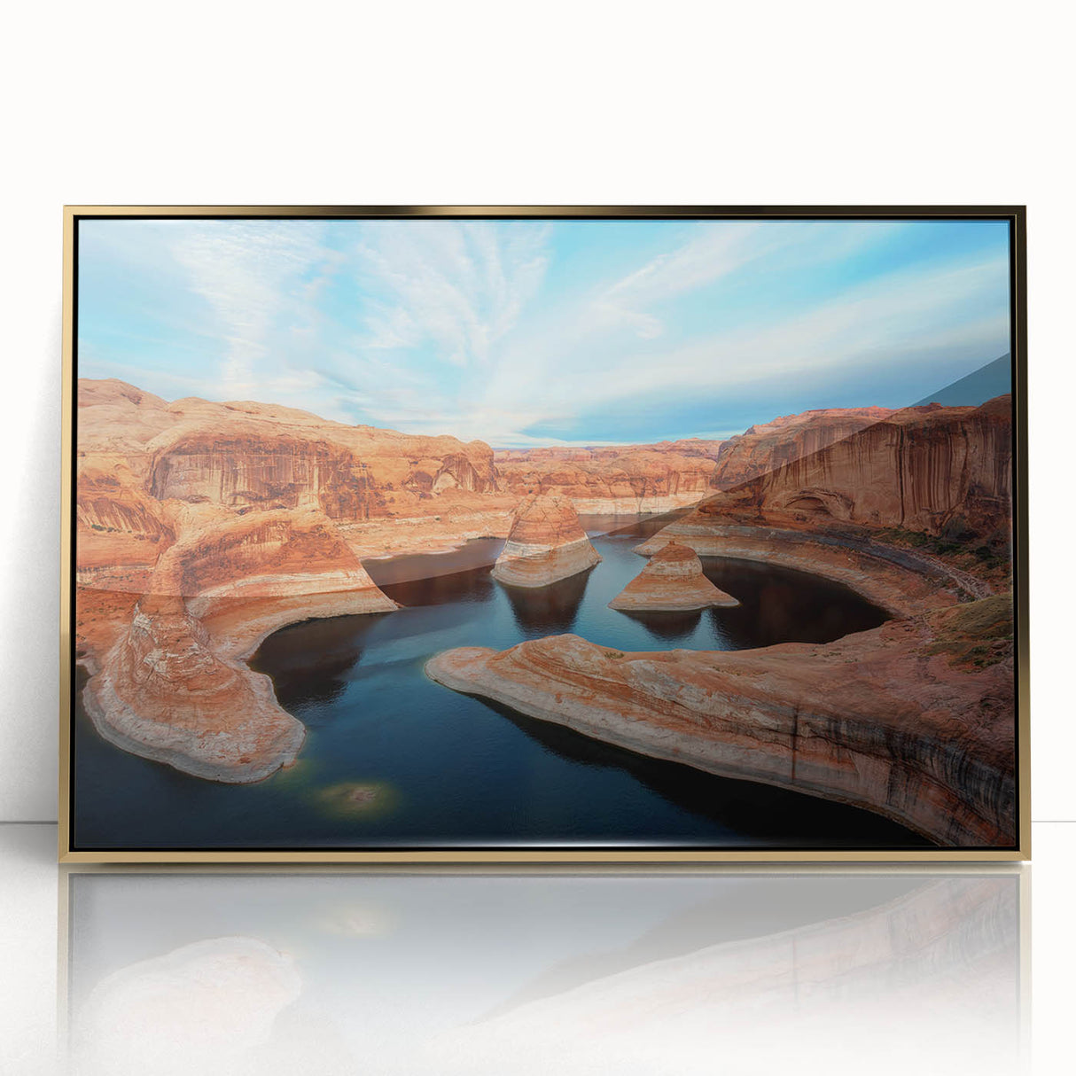 Mid-century modernist acrylic print of Glen Canyon in muted earth tones, ideal for modern art wall decor.