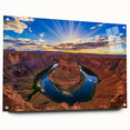 Acrylic print of Horseshoe Bend in Arizona, showing vivid sunset colors, ideal for dining room decor.