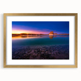 Extra large abstract art print of Lake Powell with textured details in a gold frame, ideal for living room decor.