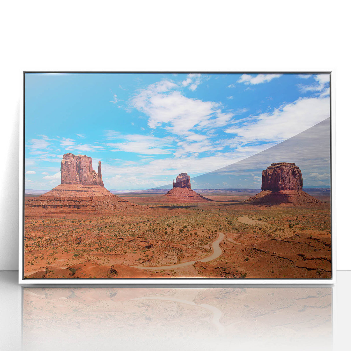 Acrylic print of Monument Valley with vivid sunset colors in art deco style, ideal for modern art wall decor.