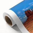 Art deco poster of Monument Valley in pastel shades on rolled canvas, suitable for nursery wall art or dining room.
