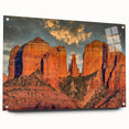 Sedona, Arizona landscape on acrylic glass, featuring red rock formations and clear blue sky.