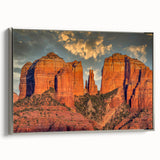 Framed canvas of Sedona landscape with vibrant red and orange tones, ideal for living room decor.