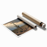 Extra large rolled print of Sonoran desert with vibrant sunset hues, ideal for classy bathroom wall art.