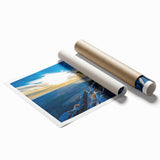 Extra large wall art featuring an Arkansas landscape in muted green and blue tones, ideal for classy bathroom decor.