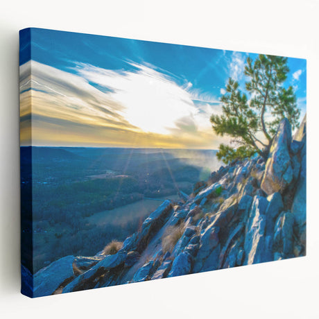 Large art depicting an Arkansas landscape on stretched canvas, featuring muted earth tones, ideal for kitchen wall art.