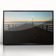 Large abstract wall art depicting a stylized Berkeley landscape in muted earth tones on a black framed acrylic.