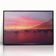 Large abstract wall art depicting a Catalina, California scene in mid-century modernist style, framed in black acrylic.