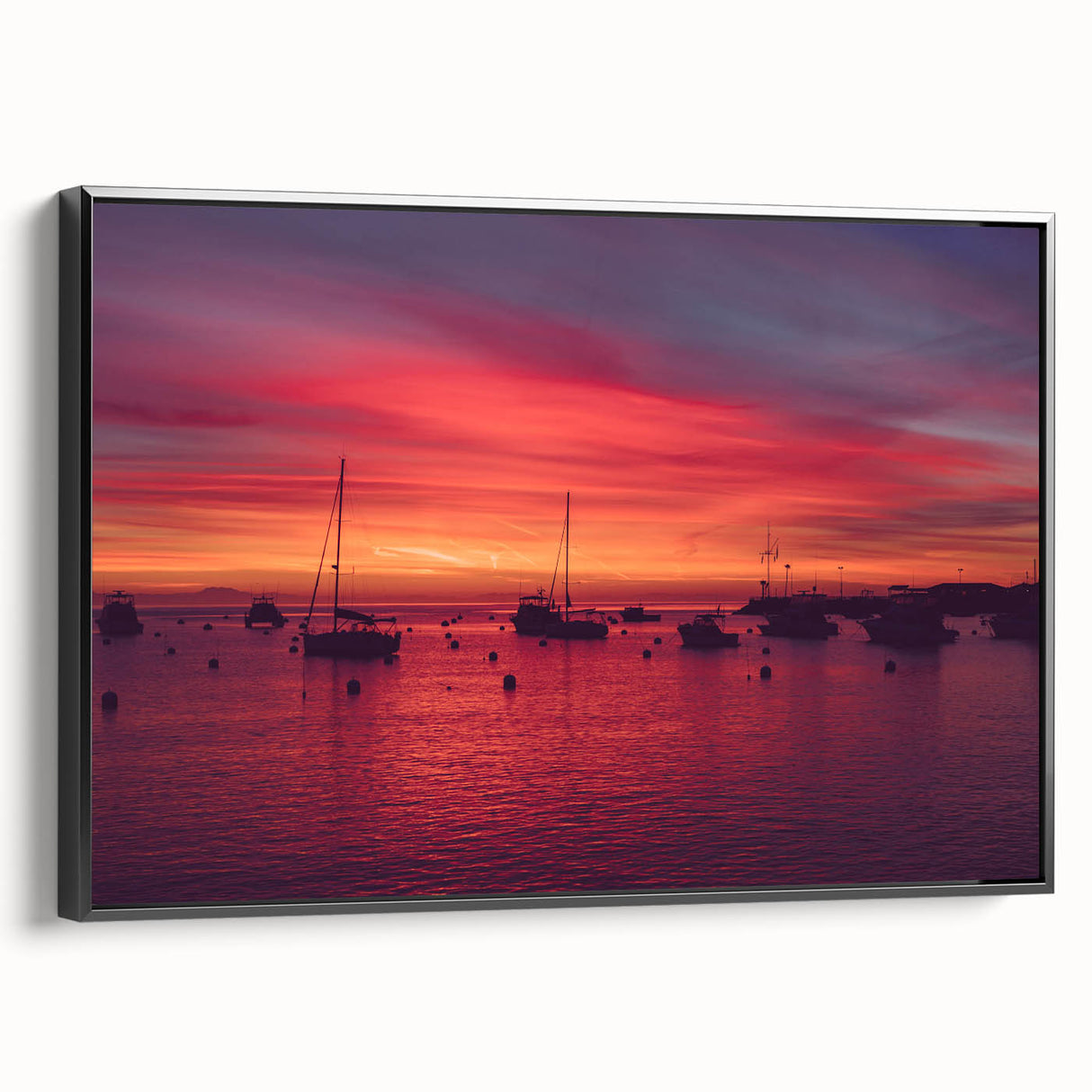 Black and white framed canvas of Catalina landscape, vintage poster style, ideal for bedroom wall art.