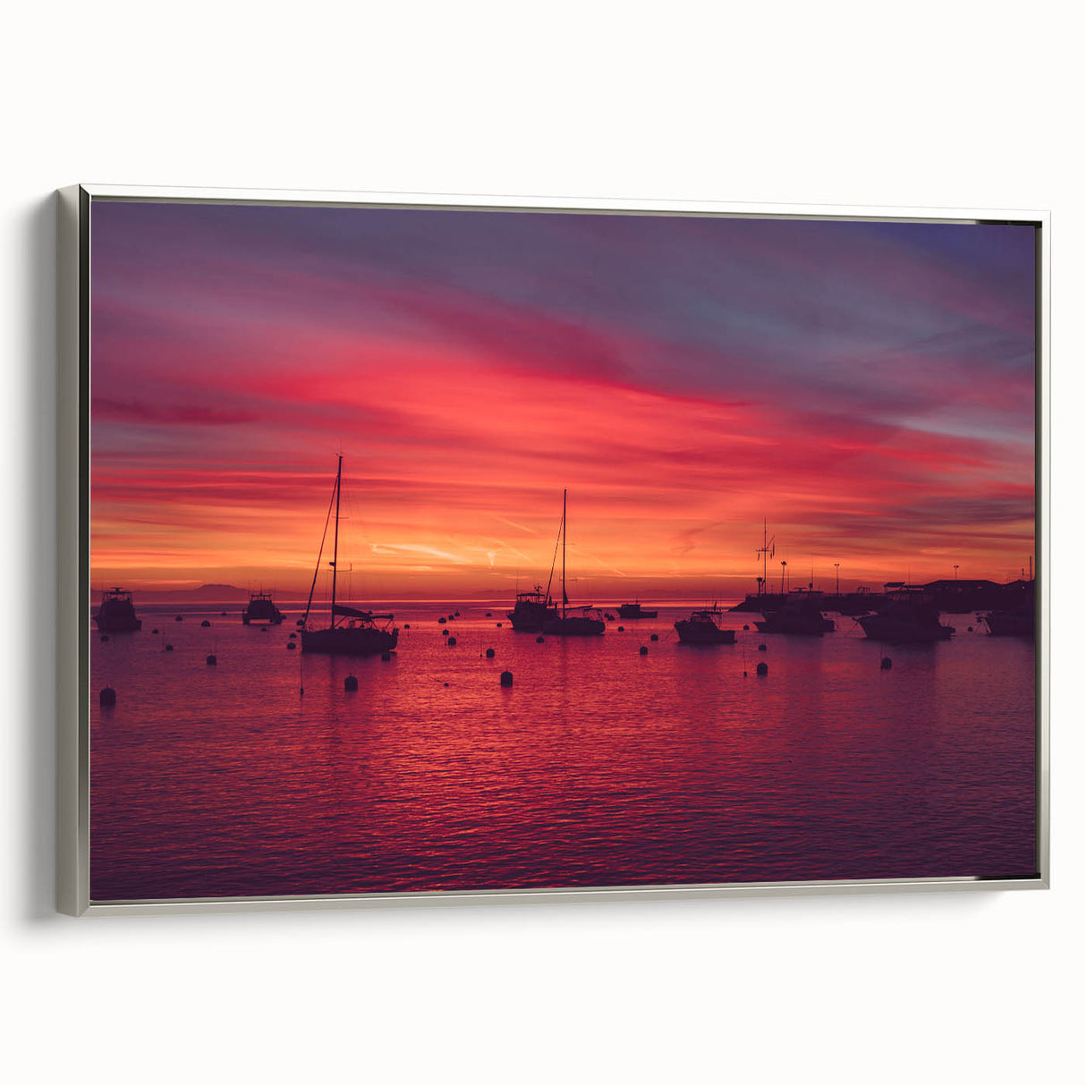 Framed canvas landscape art painting depicting Catalina, California in colorful vintage poster style.
