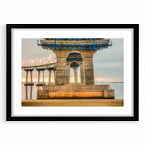 Extra large abstract art print of colorful, textured scenery, framed in black, ideal for living room decor.