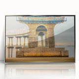 Mid-century modernist art depicting the Coronado, California scenery in muted earth tones on a framed acrylic print.