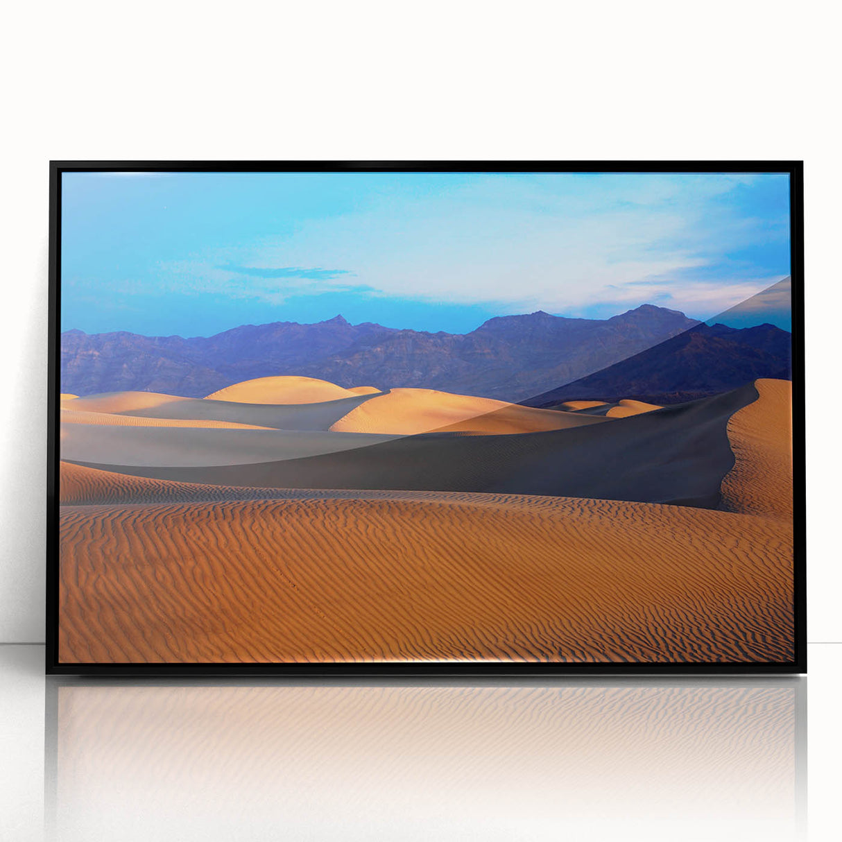 Large abstract wall art depicting the Death Valley landscape in muted earth tones on a framed acrylic.