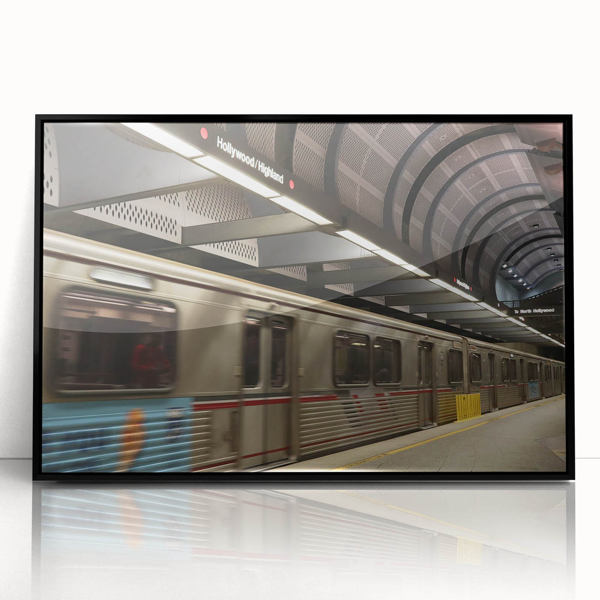 Large abstract wall art featuring a stylized Hollywood, California scene in black and white tones on a framed acrylic print.