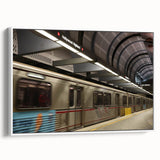 Vintage poster art of Hollywood, California in vibrant colors on a large framed canvas, ideal for living room decor.