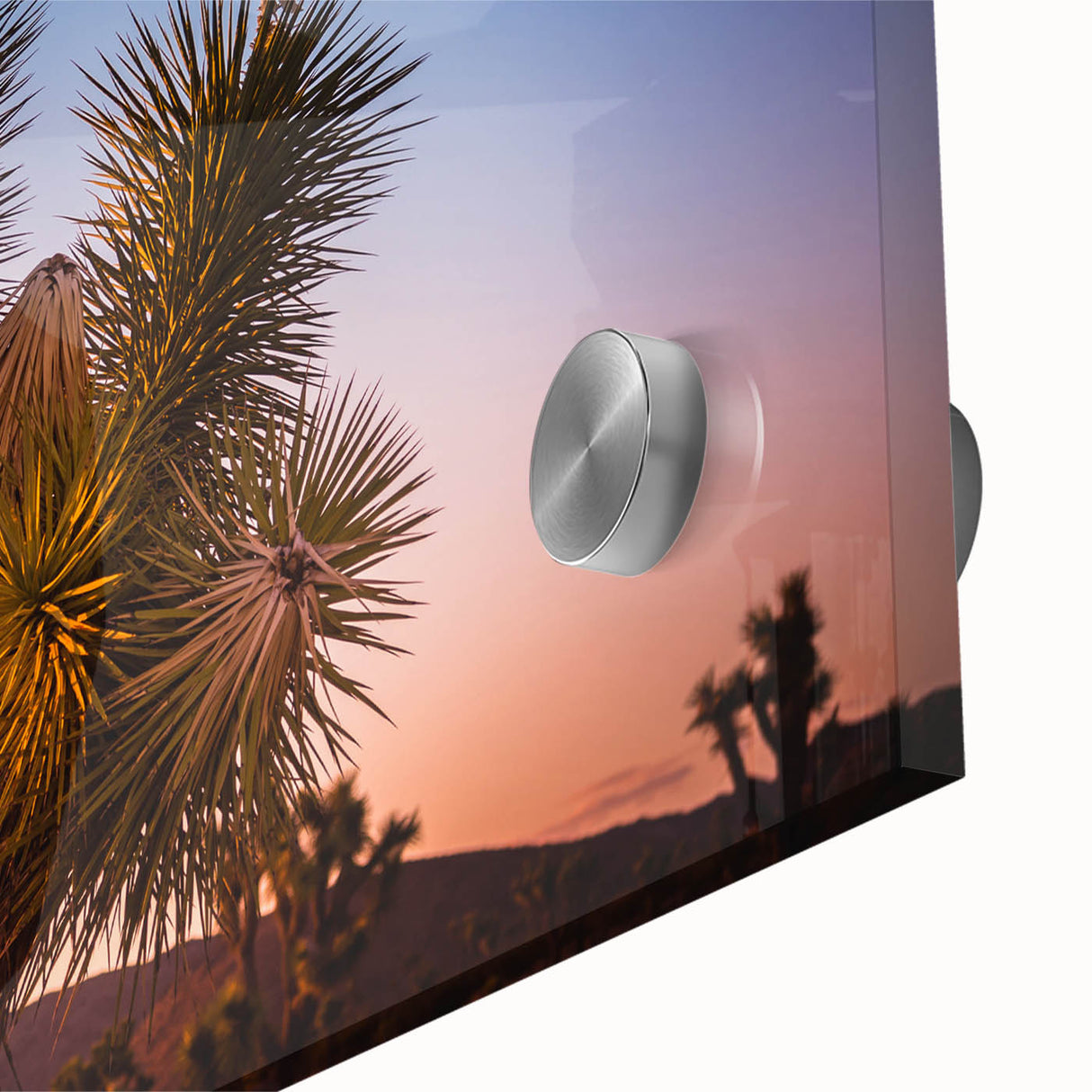 Acrylic print of a large abstract Joshua tree, featuring earthy tones and mid-century modernist style.