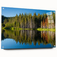 Acrylic print of Lake Tahoe with vivid blue and green tones, ideal for enhancing dining room or bedroom walls.