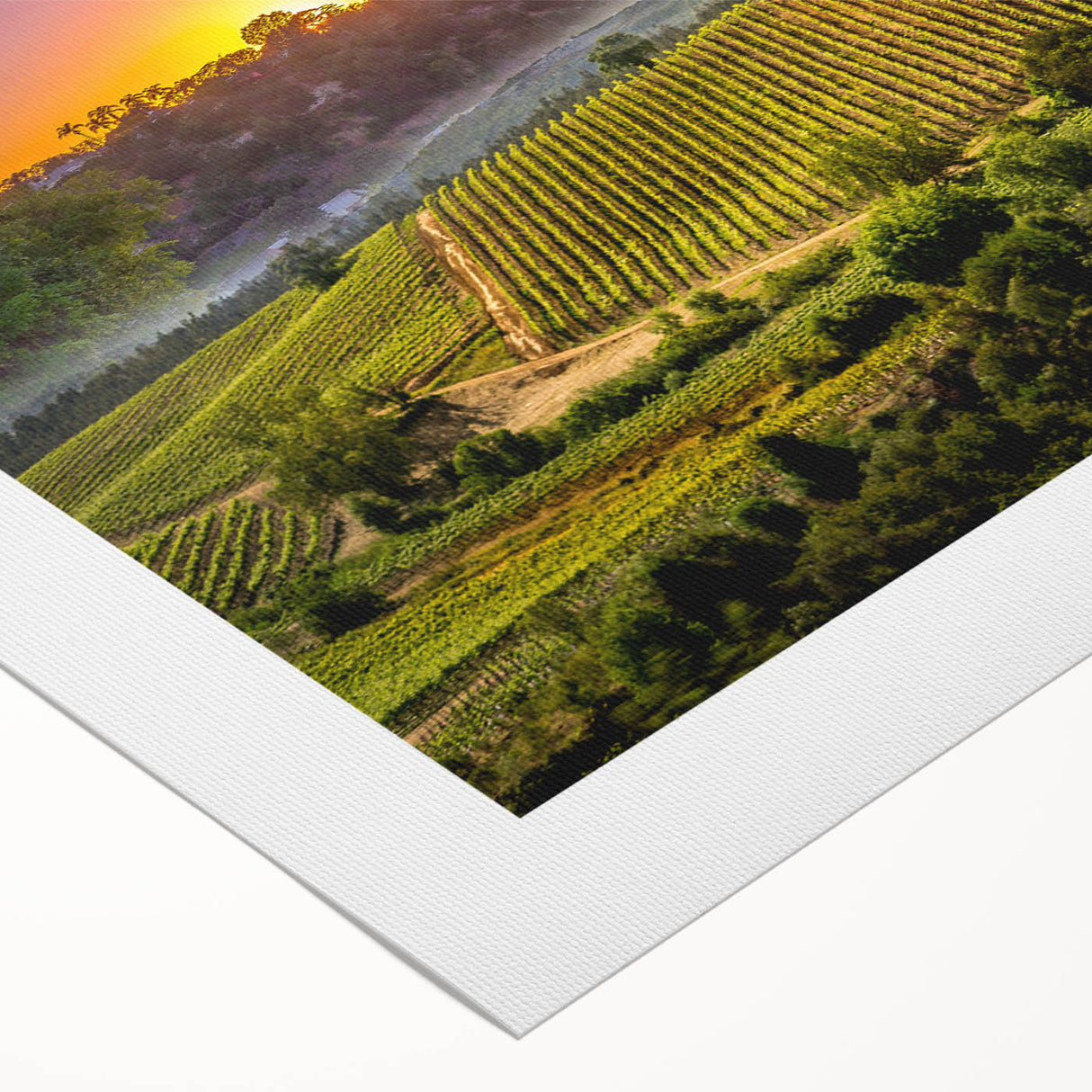 Art deco poster of Napa Valley landscape in muted earth tones on rolled canvas, suitable for dining room wall art.