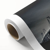 Art Deco style San Francisco skyline on rolled canvas, featuring muted blue and gray tones, ideal for nursery wall art.