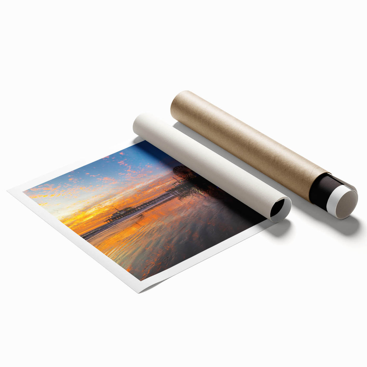Extra large rolled print of Santa Monica scenery with muted earth tones, ideal for classy bathroom wall art.