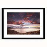Extra large abstract art print of Sierra Nevada in vibrant colors on a textured canvas, framed in black.