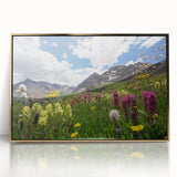 Mid-century modernist art depicting Aspen, Colorado scenery in gold and earth tones on a framed acrylic print.