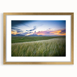 Extra large abstract art print featuring textured scenery of Boulder, Colorado in gold frame, ideal for living room decor.
