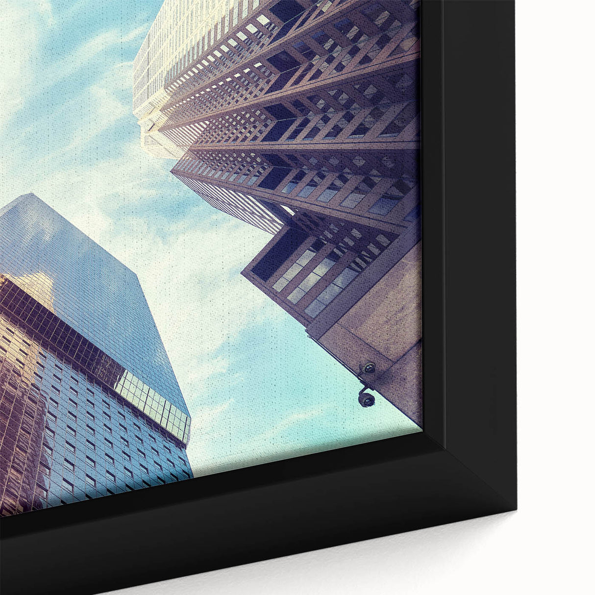 Extra large framed canvas featuring a textured depiction of the Denver skyline in black with colorful accents.