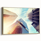 Framed canvas depicting a vintage-style landscape of Denver, Colorado in muted gold and black tones.