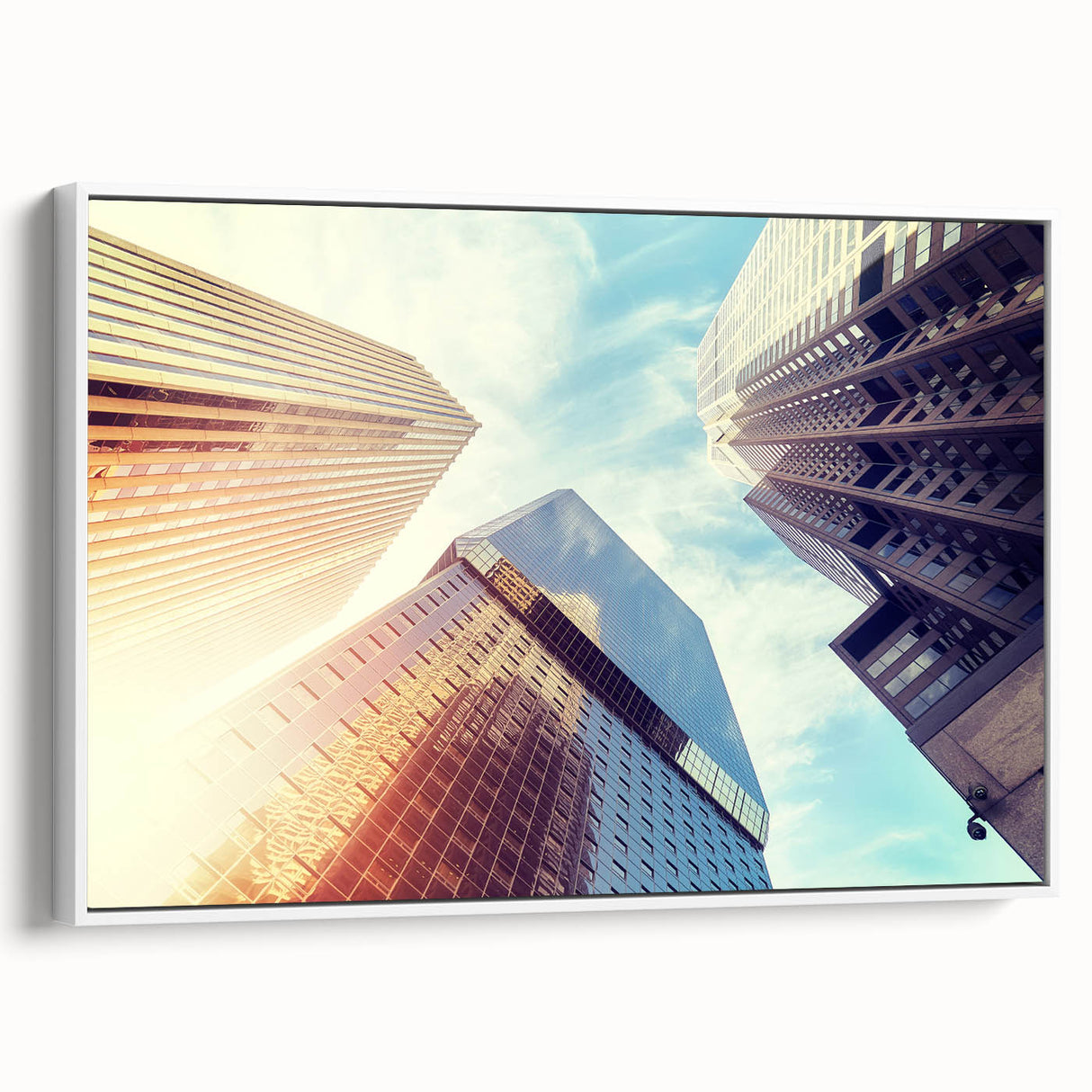 Vintage poster art of Denver skyline in colorful hues on extra large framed canvas, ideal for living room decor.