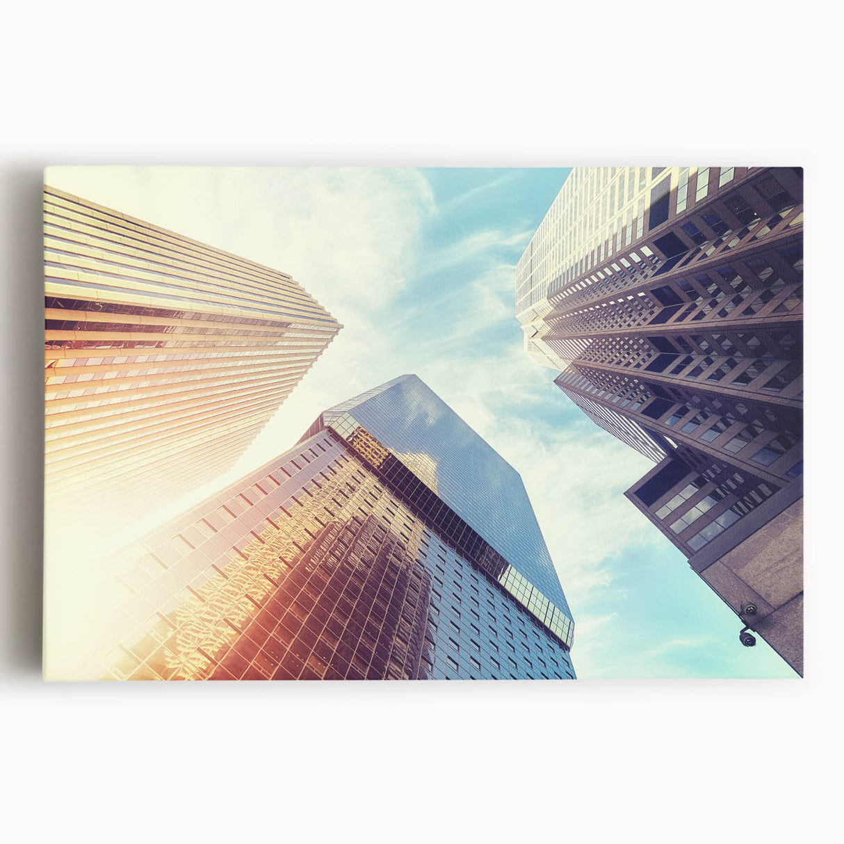Black and white stretched canvas of the Denver skyline, ideal for kitchen wall art.