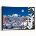 Black and white framed canvas featuring a vintage landscape painting of Colorado Springs, ideal for bedroom decor.