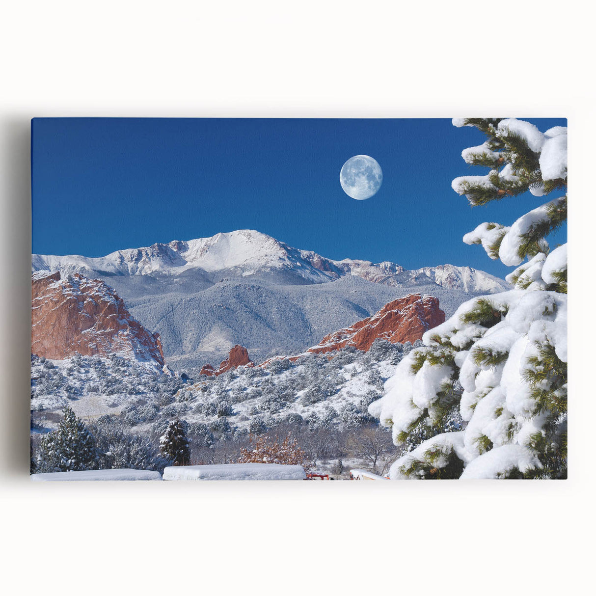 Black and white photograph of Colorado Springs on large stretched canvas, suitable for kitchen wall art.