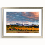 Textured art print of abstract Telluride, Colorado scenery in silver frame, featuring earthy tones, ideal for bedroom art.