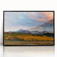 Large abstract wall art depicting a Colorado landscape in muted earth tones on a framed acrylic.