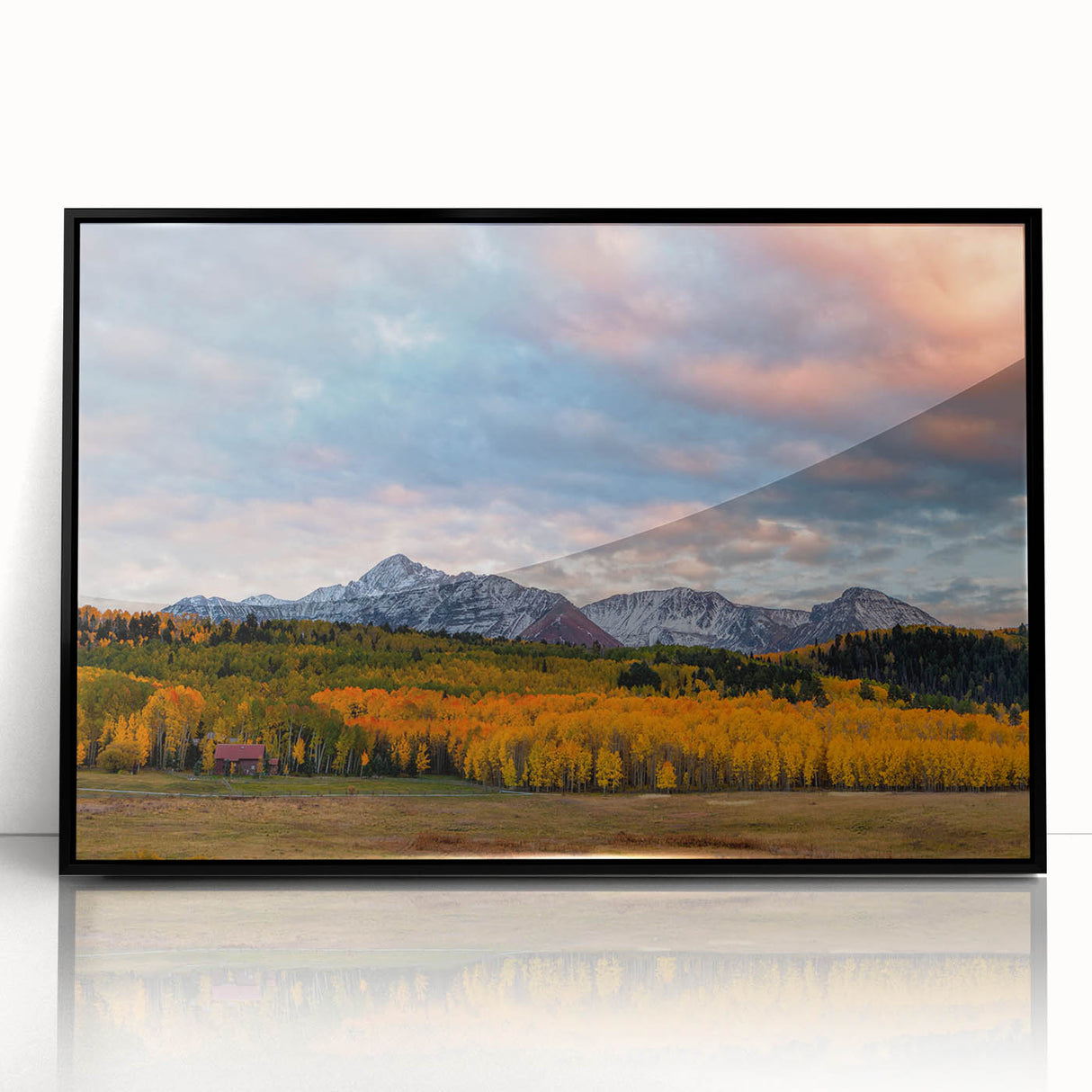 Large abstract wall art depicting a Colorado landscape in muted earth tones on a framed acrylic.