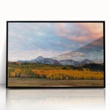Large abstract wall art depicting a Colorado landscape in muted earth tones on a framed acrylic.