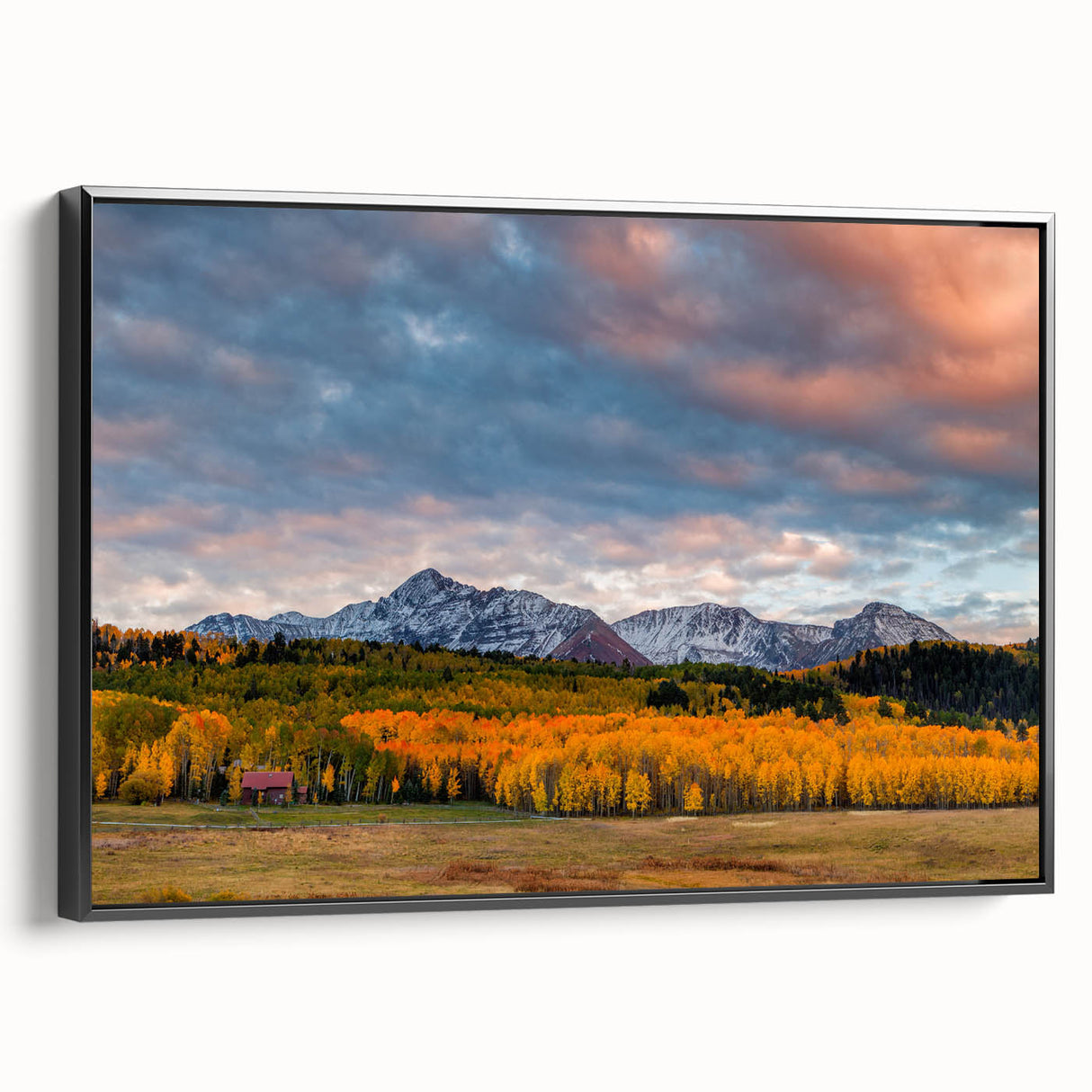 Black and white framed canvas of Telluride, Colorado landscape, ideal for bedroom wall decor.