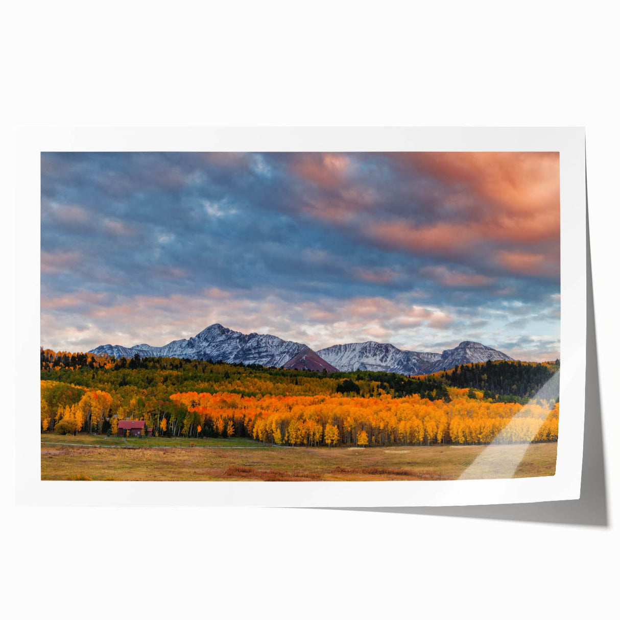 Extra large rolled print of Telluride, Colorado scenery with autumnal hues, ideal for art wall in dining room.