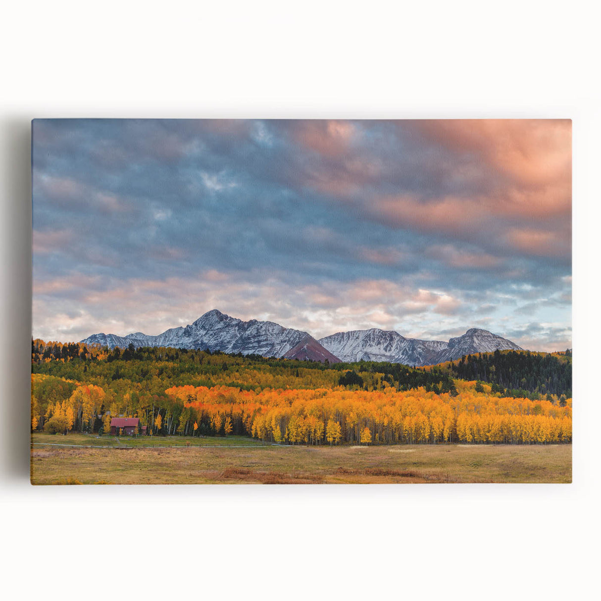 Black and white stretched canvas of Telluride, Colorado scenery, ideal for kitchen wall art.