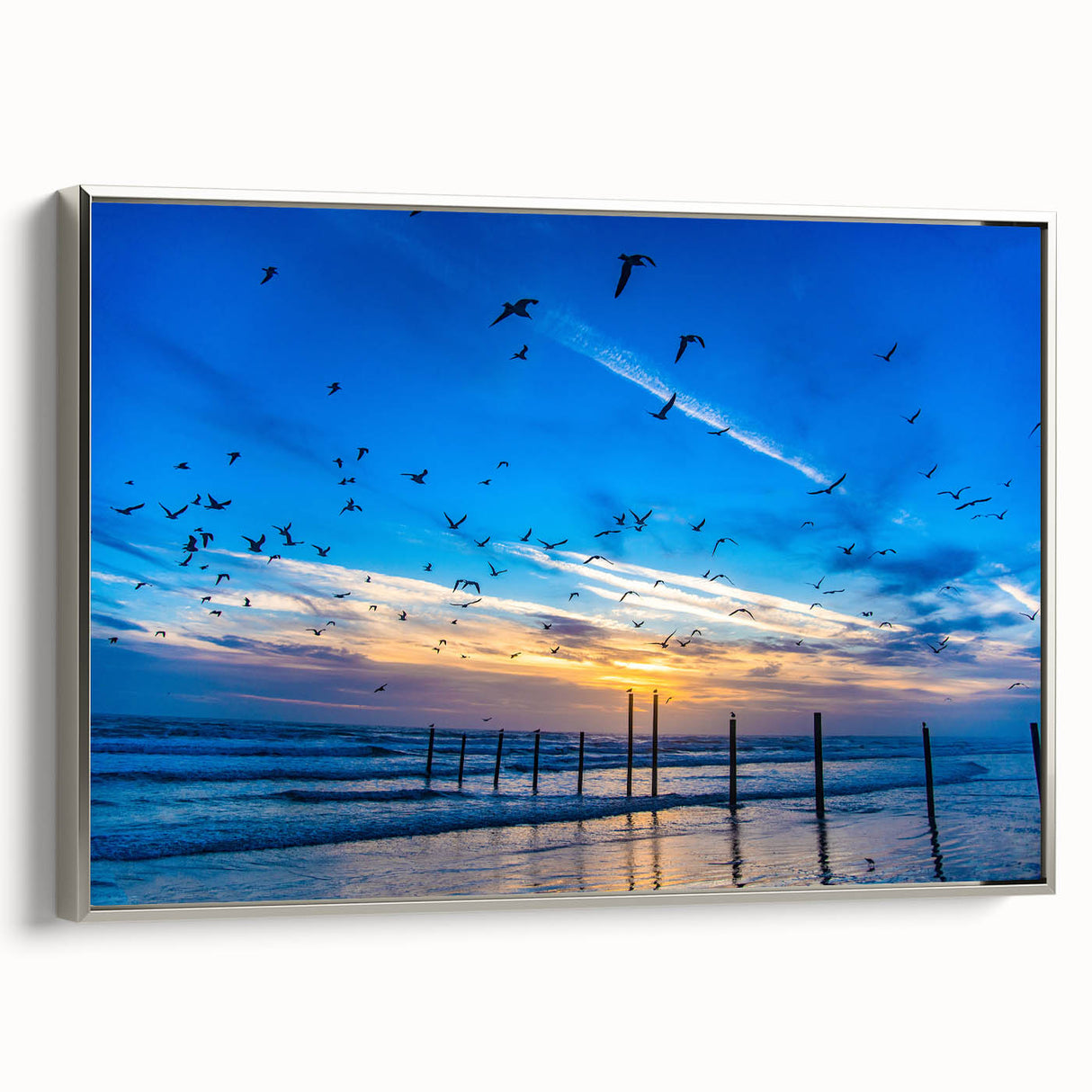 Landscape art painting of Daytona with colorful sky on framed canvas, ideal for living room decor.