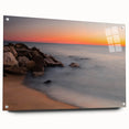 Large abstract wall art depicting Delaware scenery in muted blue and green tones on acrylic glass.